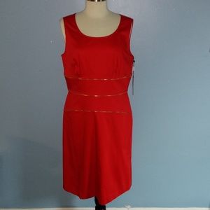Calvin Klein Dress Lined Sheath Red Gold Zipper